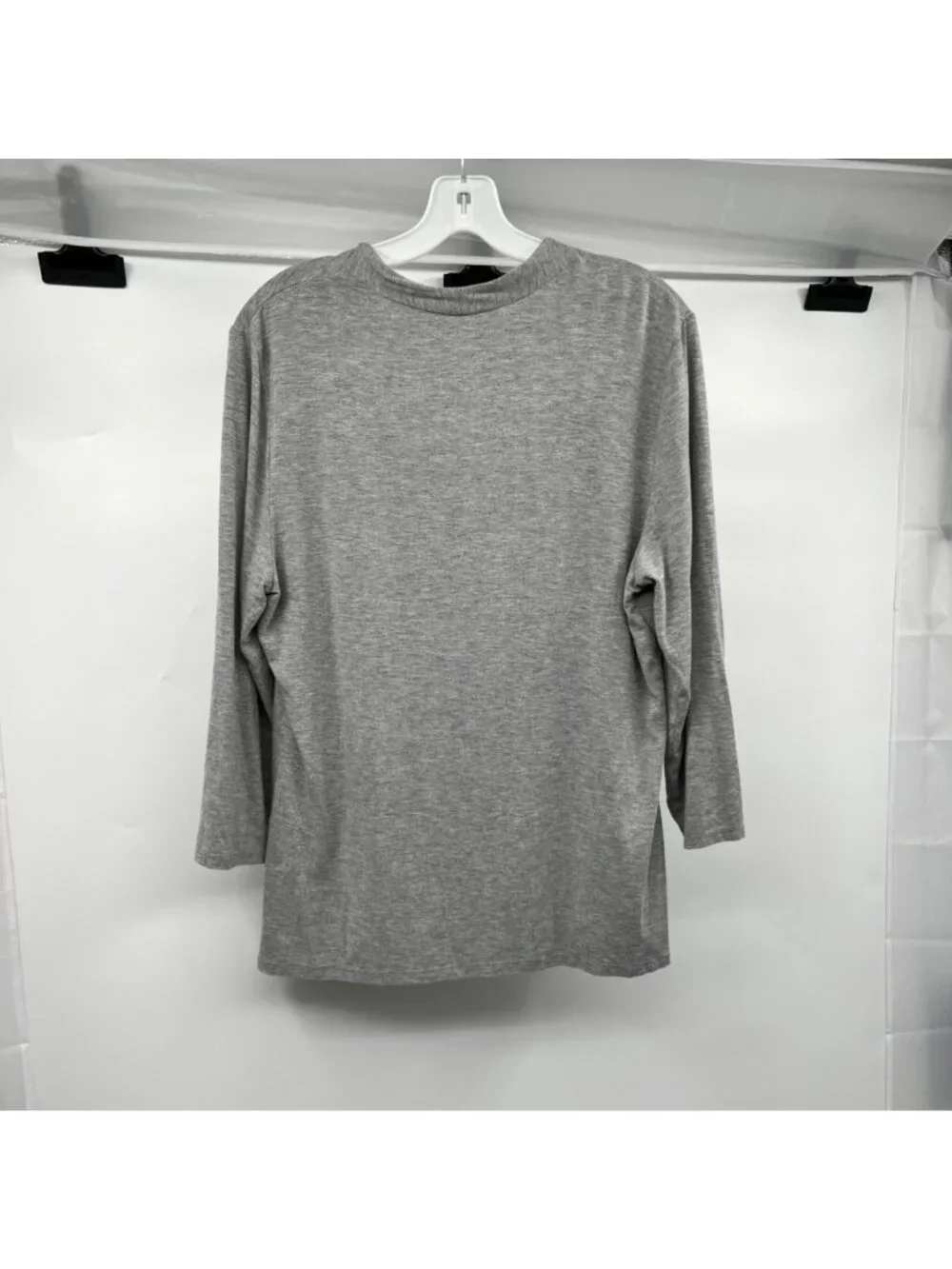 GRACE Womens Scoop Neck Top Gray 3/4 Sleeve Size XL